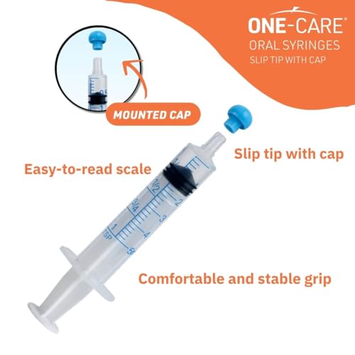 ONE-CARE 5ml Oral Syringe with Cap - Sterile, Individually Wrapped - 100 Syringes, Slip Tip, Uses include oral administration of medicine for infants, adults and animals - size: 5ml