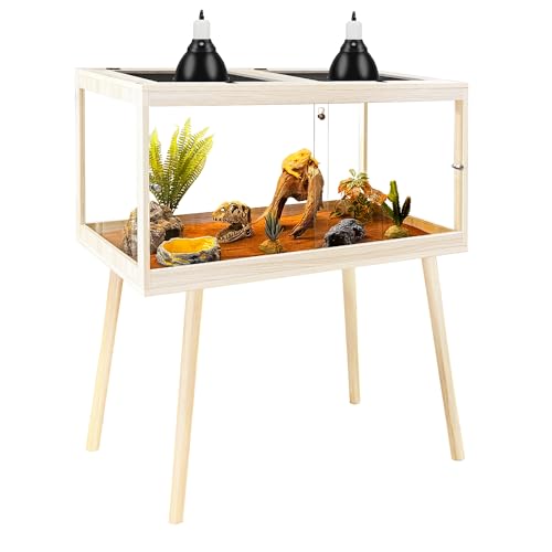 PROLEE Reptile Enclosure with Leg, 35 Gallons Bearded Dragon Tank, Tempered Glass Lizard Tank with Metal Mesh Tops and Lockable Door, Spacious Reptile Habitat for Snake,Lizard (Oak) - color: Oak, size: 32"x16"x16",35Gallons