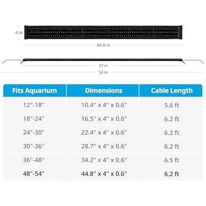 NICREW ClassicLED Plus LED Aquarium Light with Timer, 32 Watts, for 48 to 54 Inch Fish Tank Light, Daylight and Moonlight Cycle - size: 48 - 54 in