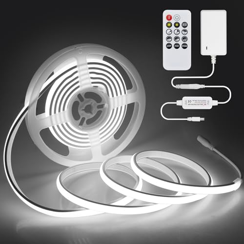 10FT COB LED Rope Lights with Dimmer 24V Outdoor LED Strip Lights Waterproof Daylight White 6000K Ultra Bright 320LEDs/M Flexible LED Light Strip for Indoor Cabinet 3M (Includes Adapter) - color: Cold White, size: 3M