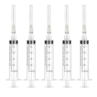 5 Pack 10ml Plastic Syringe with Needle, Syringe for Liquid, Oral, Scientific Labs, Measurement, Dispensing, Feeding Pets, Oil or Glue Applicator, Individually Wrapped (10 ML)