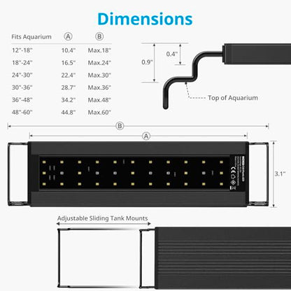 NICREW C10 Plants LED Aquarium Light, 36-48 in, 27 Watts, Full Spectrum Fish Tank Light with Timer, Day and Night Cycle, Brightness Adjustable - size: 36 - 48 in