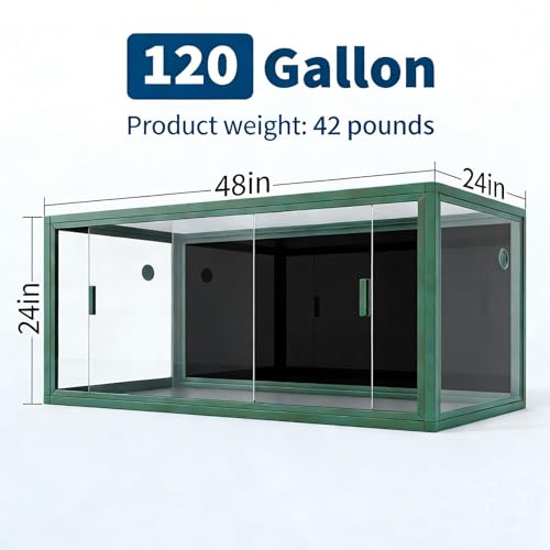 Front Opening Reptile Enclosure, 120 Gallon Ultra-Clear Glass Reptile Tank 4x2x2 ft, Green Large Bearded Dragon Tank with Screen Top Ventilation for Lizard, Snake & Chameleon Habitat