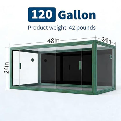 Front Opening Reptile Enclosure, 120 Gallon Ultra-Clear Glass Reptile Tank 4x2x2 ft, Green Large Bearded Dragon Tank with Screen Top Ventilation for Lizard, Snake & Chameleon Habitat