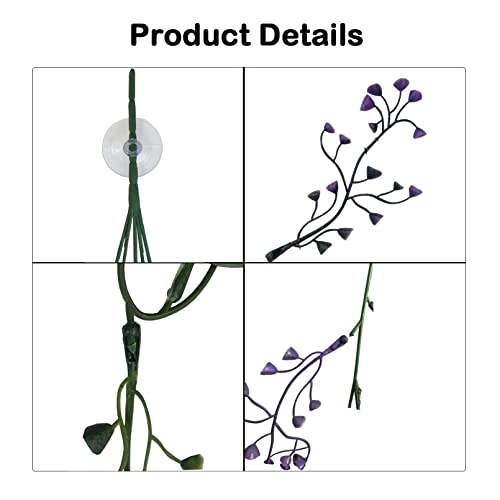Hanging Plants for Reptile Tank,Bearded Dragon Plastic Flexible Fake Vines Plant Leaves with Suction Cup Lizards Terrarium Habitat Decorations for Geckos Turtles Snake Frog Chameleon(2 Pcs)