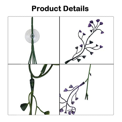 Hanging Plants for Reptile Tank,Bearded Dragon Plastic Flexible Fake Vines Plant Leaves with Suction Cup Lizards Terrarium Habitat Decorations for Geckos Turtles Snake Frog Chameleon(2 Pcs)