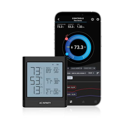 AC Infinity Temperature Humidity VPD Smart Hygrometer B2 with LCD Display & Bluetooth App Monitor, Climate Gauge Thermometer for Basements, Guitar Rooms, Grow Tents and Greenhouses - style: Integrated Sensor