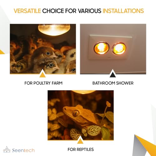 Seentech 250 Watt R40 Clear Heat Lamp Bulb – Infrared Flood Reflector Light, Incandescent Spotlight for Food Warmer, Brooder, Chicken Coop, Pet Heating, Bathroom, Light Therapy – E26 Base (1, Clear) - color: Clear