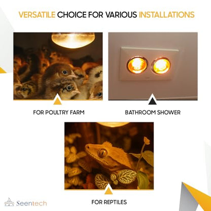 Seentech 250 Watt R40 Clear Heat Lamp Bulb – Infrared Flood Reflector Light, Incandescent Spotlight for Food Warmer, Brooder, Chicken Coop, Pet Heating, Bathroom, Light Therapy – E26 Base (1, Clear) - color: Clear