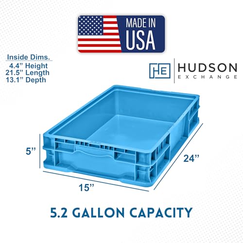 Hudson Exchange 24 x 15 x 5" (3 Pack, 5.2 Gallon) Straight Wall Handled Storage Container Tote, Blue - color: Blue