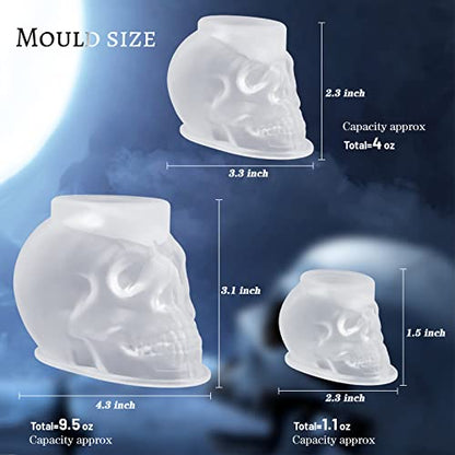Actvty Skull Resin Mold, Set of Large, Medium, Small Silicone Skull Head Molds, 3D Silicone Molds for Resin, Clay, Soap, Candle Wax Casting, Halloween Home Decoration