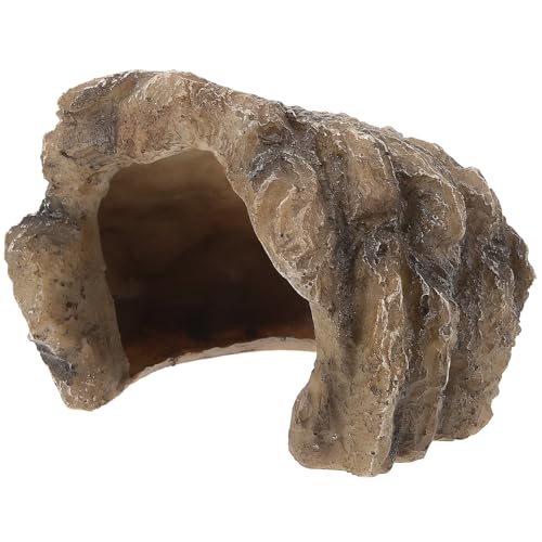 Reptile Cave Hideout Resin Rock Shelter with Ramp Platform for Turtle Tank and Bearded Dragon Enclosure Ornament, Natural Decoration for Reptile Hiding and Basking