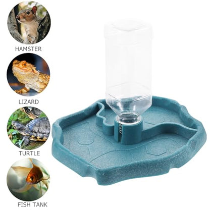 PRETYZOOM Automatic Reptile Waterer and Feed Bowl, Lake Blue Pet Water Dish with Reservoir for Tortoise, Gecko, Bearded Dragon Tank Accessories