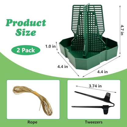 2PCS Reptile Hunting Bowl,4.4"×4.4"×4.7" H Insect Feeding Box with Rope and Tweezers Chameleon Feeder Bowls Hanging Bearded Dragon Bug Bowls Mounted Insect Reptile Feeder Box (Green,Small) - color: Green, size: Small:4.4"L×4.4"W×4.7"H