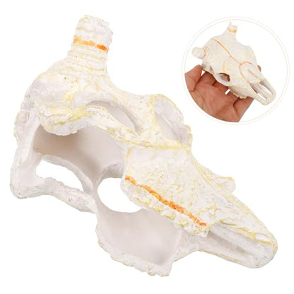 Abaodam Resin Reptile Shelter Bull Skull Ornament for Aquariums and Home Decor Natural Hide Cave for Reptiles Turtles and Fish Tanks Lifelike Skull Design for Pet Environments