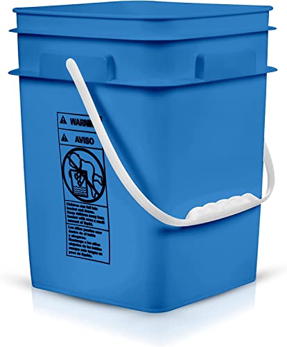 House Naturals 4 Gallon Square Food Grade Bucket Pail with Plastic Handles and Lid (Pack of 3) Made in USA containers (Blue/Red/White) - color: Blue/Red/White