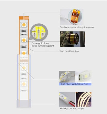 BSOD Outdoor LED Strip Lights Waterproof,Warm White IP68 Led Strip 12v Boat Underwater Lights 16.4ft 5050 SMD 300 Led Tube Flexible Rope Light for Swimming Pool Boat Fish Tank - color: Warm White