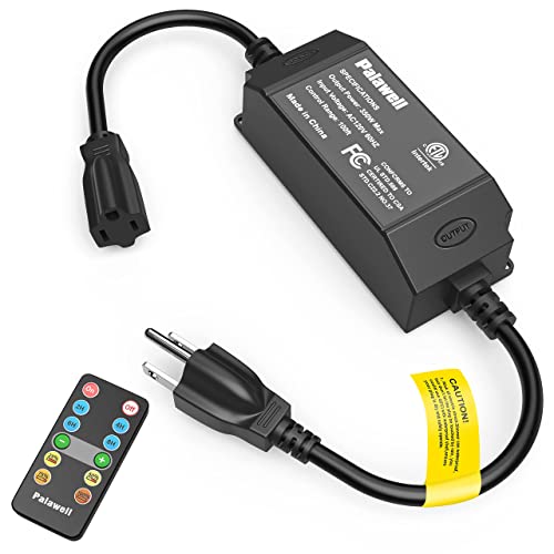 Outdoor Dimmer for String Lights, Plug-in 350W Timer & Remote | IP65 waterproof LED light dimmer switch. 100FT RF remote control works through walls. Perfect for patio & backyard bulbs