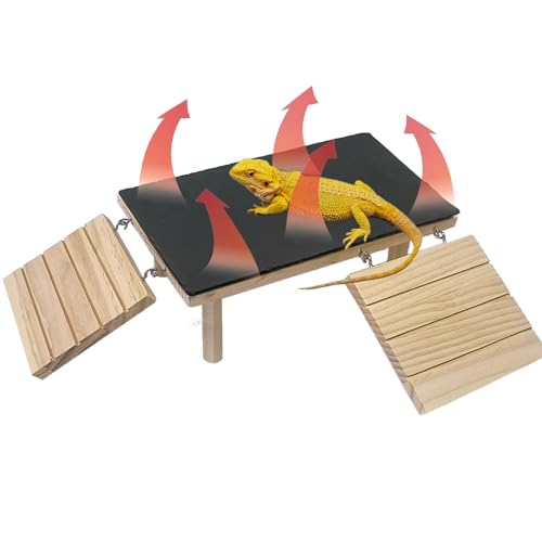 Bearded Dragon Basking Platform with Climbing Ramp,Leopard Gecko Basking Platform with Slate Stone,Reptile Basking Rock Hide Cave Climbing Accessories for Turtle,Snake,Lizard(11.8×5.9×4.7IN) - size: M - 11.8"D x 5.9"W x 4.7"H