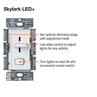 Lutron Skylark LED+ Dimmer Switch for Dimmable LED, Lutron Dimmer Switch For Halogen and Incandescent Bulbs, 150W/Single-Pole or 3-Way, SCL-153P-BL, Black - color: Black