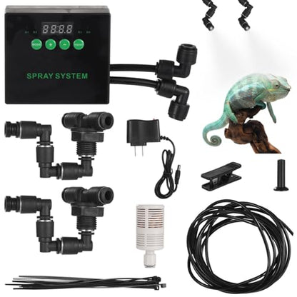 Digital Misting Kit for Reptiles & Plants with Smart Timer, Dual 360° Sprayers, Long Hose, Adapter, Atomizer for Lizards, Snakes, Indoor Tropicals