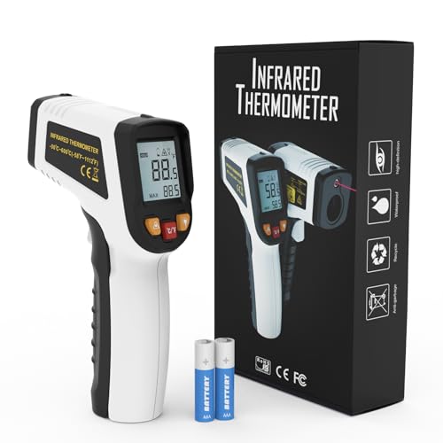 KNINE OUTDOORS Infrared Thermometer Laser Temperature Gun, -58℉ to 1112℉, Single Laser Targeting, Distance to Spot Ratio 12:1, for Cooking, Oven and Meat (White) - color: White