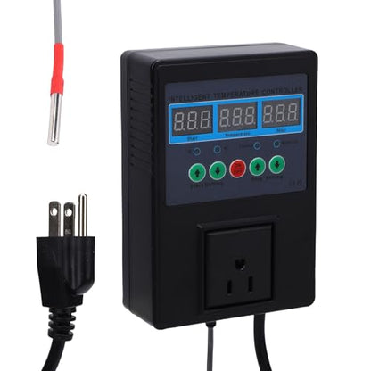 Digital Temperature Controller Socket, 3300W Thermostat Outlet, Power Isolation Controller with Durability-Optimized, Ideal for Greenhouse Cultivation, Reptile Control & Fish Tanks (US Plug)