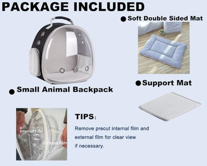Portable Small Animal Backpack Travel Breathable Pet Carrier Bag Cages for Guinea Pig, Rabbit, Bearded Dragon, Squirrel, Tortoise, Bird, Lizard, Sugar Glider - color: Black