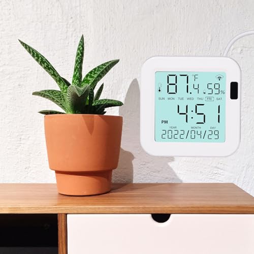 Digital Hygrometer Indoor Thermometer, Wired Room Thermometer and Humidity Gauge with LCD Backlit Display, Indoor Hygrometer Sensor for Bedroom, Baby Room, Office, Terrarium