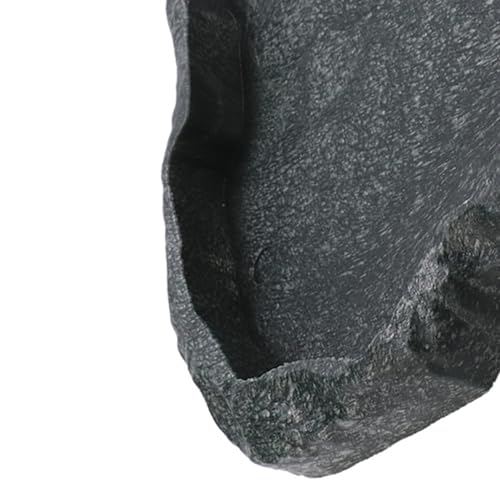 Reptile Water Dish, Sturdy ABS Resin Reptile Rock Food Water Dish Feeder, Smooth 7.09x5.51x0.79in Reptiles Rock Food Bowl for Pets Feeding, Drinking, Dark Green