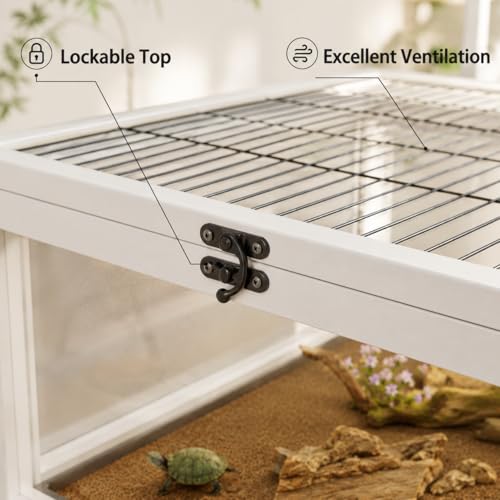 39" Wooden Reptile Habitat Tortoise House with Lamp Holder, Clear View Window & 2 Waterproof Trays, Detachable Legs Indoor Outdoor Enclosure for Turtles Lizards Geckos Small Pets (No Legs) - size: No Legs
