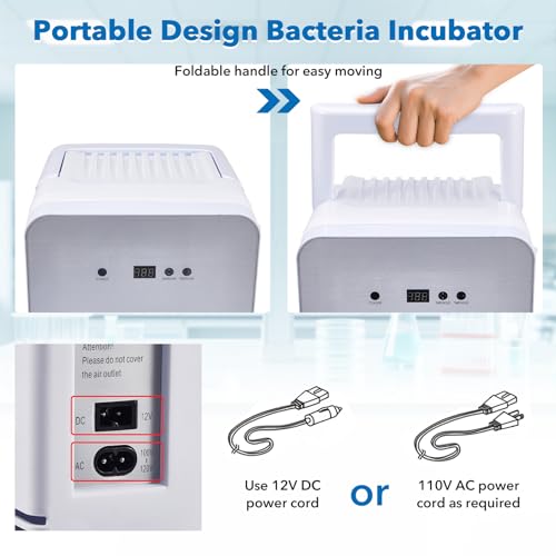 10L Incubator, 35-148℉ Bacteria Incubator, Thermostatic Cabinet Incubator for Lab General Purpose, Petri Dishes, Seed, 12V/110V