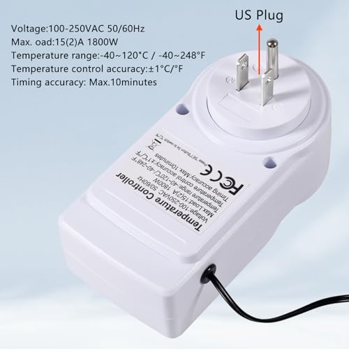 UMLIFE 1Pack Digital Temperature Controller Thermostat Timer - Reptile Thermostat Controller Day Night Timer 110V 15A Temperature Controlled Outlet Plug Heating Cooling Control with Sensor - style: 1PCS