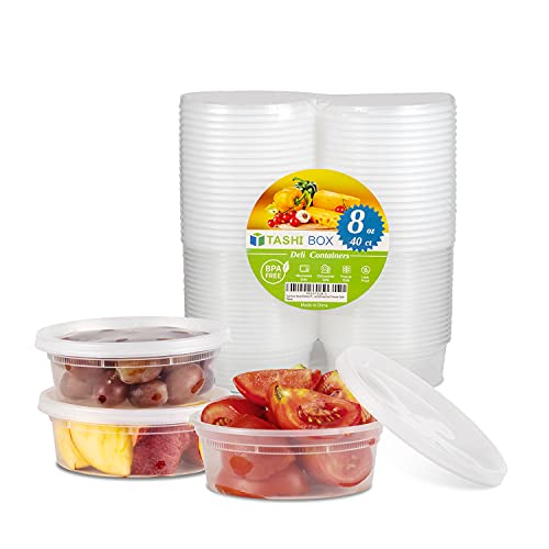 TashiBox [8oz-40 Sets Plastic Containers with Airtight Lids, Food Storage Containers, Deli, Slime, Soup, Meal Prep Containers | BPA Free | Stackable | Leakproof | Microwave/Dishwasher/Freezer Safe - size: 8oz-40sets