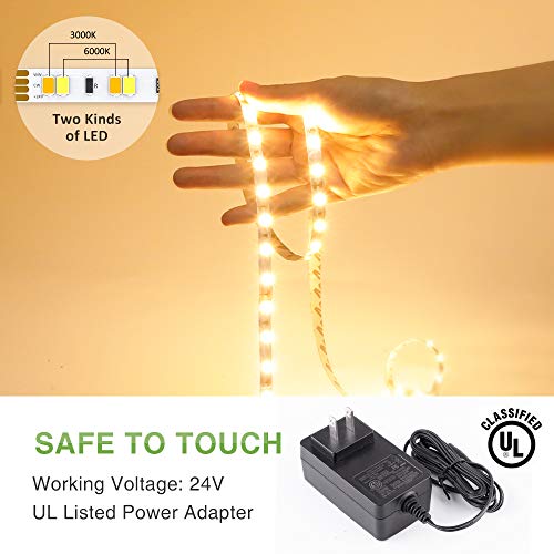 Novostella 40ft Tunable White LED Strip Light 1344 LEDs Dimmable 3000K-6500K 24V Remote Flexible LED Tape for Christmas Living Room Cabinet Counter Bedroom Home Kitchen Bar Ceiling Daylight Warm White - size: 40ft (Non-waterproof)