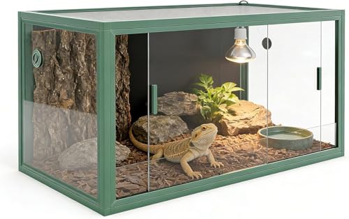 120 Gallon Reptile Terrarium, 4x2x2 ft Glass Reptile Tank Enclosure with Screen Top Ventilation, Reptile Habitats for Bearded Dragon, Lizard, Chameleon, Snake & Tropical Rainforest Habitat, Green - color: Green