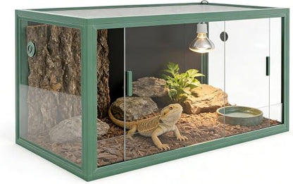120 Gallon Reptile Terrarium, 4x2x2 ft Glass Reptile Tank Enclosure with Screen Top Ventilation, Reptile Habitats for Bearded Dragon, Lizard, Chameleon, Snake & Tropical Rainforest Habitat, Green - color: Green