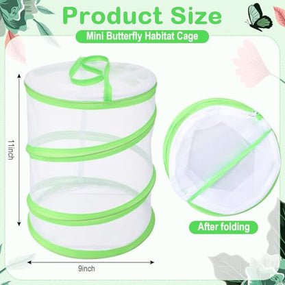 Sherr 6 Pack Butterfly Habitat Cage, 9"x11" Pop-up Mesh Butterfly Net Terrarium, Reusable Caterpillar Raising Kit, Portable Bug Catcher Enclosure for Transporting and Raising Critter (Green) - color: Green