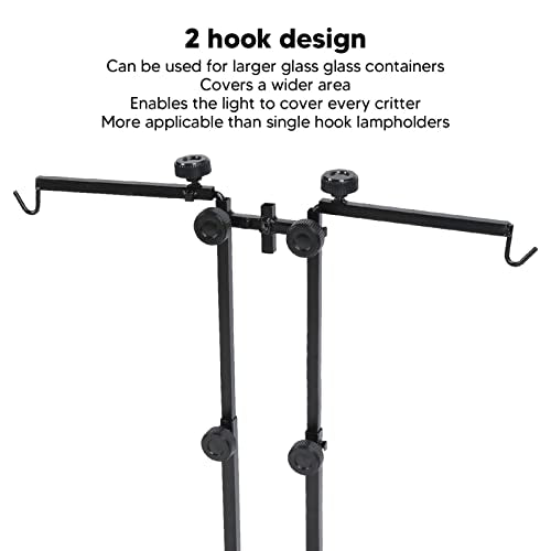 Reptile Lamp Stand, Reptile Light Stand, Reptile Heat Lamp Stand, Multipurpose Double Hook Adjustable Terrarium Metal Light Stand for Reptile Terrarium Tank