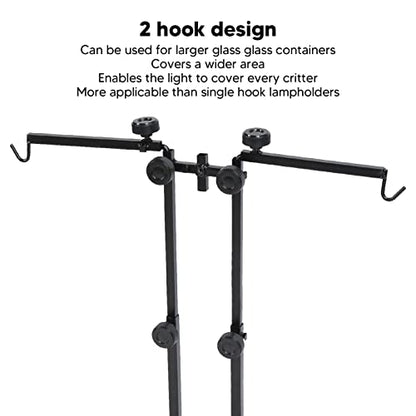 Reptile Lamp Stand, Reptile Light Stand, Reptile Heat Lamp Stand, Multipurpose Double Hook Adjustable Terrarium Metal Light Stand for Reptile Terrarium Tank