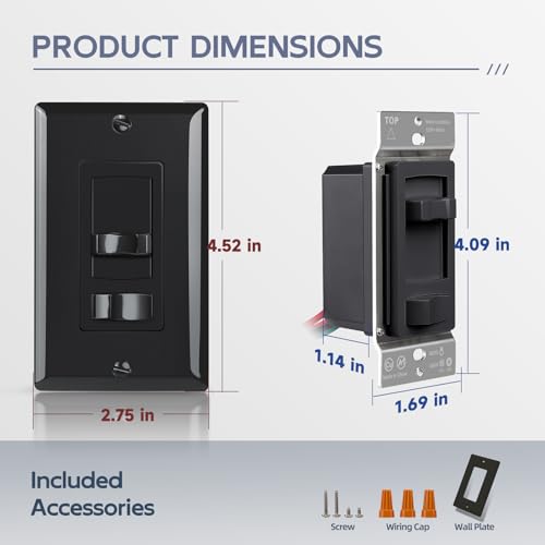ECOELER Black Dimmer Light Switch, Single Pole/3-Way LED Slide Dimmer Electrical Light Switch, Compatible with LED Dimmable Lamp, CFL, Incandescent, Halogen Bulb, Wall Plate Included, 2 Pack - color: Black, size: 2 - Pack