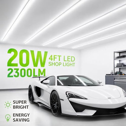 Pak LED Shop Lights, 4FT T5 Integrated Utility Fixture, 2300LM 6500K Cool White, 20W Energy Efficient Linkable LED Tube Lights for Garage, Workshop, Basement, FCC Certified, 2 Pack - size: 4FT 6500K-2 Pack