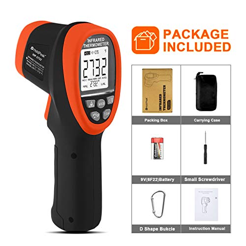 HOLDPEAK Pyrometer D:S=30:1, High Temp Infrared Thermometer -58℉~2732℉, Non-Contact Industrial Laser Thermometer Gun, Digital IR Temperature Gauge 2732 (NOT for Human) - color: 1PC-2732-ORANGE(-50~1500℃)