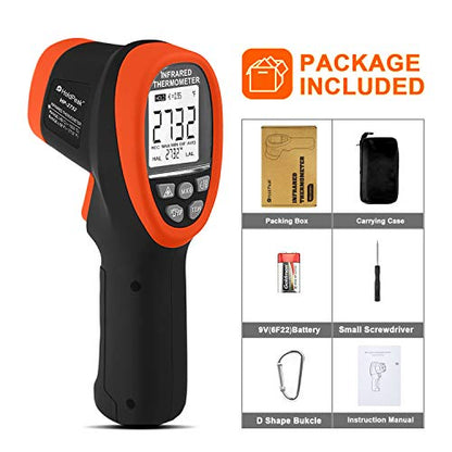 HOLDPEAK Pyrometer D:S=30:1, High Temp Infrared Thermometer -58℉~2732℉, Non-Contact Industrial Laser Thermometer Gun, Digital IR Temperature Gauge 2732 (NOT for Human) - color: 1PC-2732-ORANGE(-50~1500℃)
