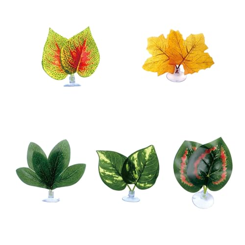 BNOSDM 5PCS Small Plants for Reptiles, 3-5in, Fake Terrarium Plant with Suction Cup, Jumping Spider Habitat Enclosure Accessories for Bearded Dragon, Snake, Lizard(Multicolor) - color: Multi Color