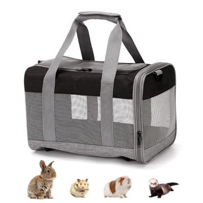 kathson Small Animal Carrier Bag, Guinea Pig Rabbit Travel Carrier Breathable Mesh Window Pet Portable Hand Bag for Hamster Bird Bunny Bearded Dragon Kitty and Etc (Grey with Black) - size: 15.0"L x 9.8"W x 10.2"H
