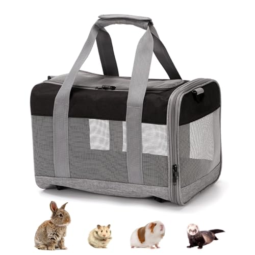 kathson Small Animal Carrier Bag, Guinea Pig Rabbit Travel Carrier Breathable Mesh Window Pet Portable Hand Bag for Hamster Bird Bunny Bearded Dragon Kitty and Etc (Grey with Black) - size: 15.0"L x 9.8"W x 10.2"H