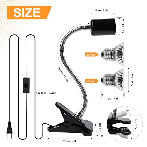 Reptile Heat Lamp, UVA UVB Turtle Basking Light with 50W Heating Lightbulb and 360° Rotatable Clip, UV Heatlamp for Turtle Tank, Tortoise, Lizard, Reptiles, Terrarium, Snake, Gecko, Spiders