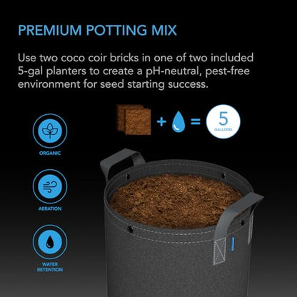 AC Infinity Instant Potting Mix Kit, 2-Plant Starter Set with Premium Buffered Coco Coir Bricks, 5-Gallon Fabric Pots, and Waterproof Multipurpose Trays, Grow Accessory Kit for Seed Germination - size: Kit