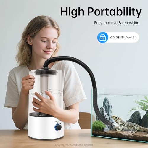 4L Reptile Humidifier Fogger with Extended Hose, Reptile Fogger with 3 Adjustable Mist Levels Fogger for Reptile Tank Quiet Fogger Reptile Mister for Reptiles Amphibians Snake Herps